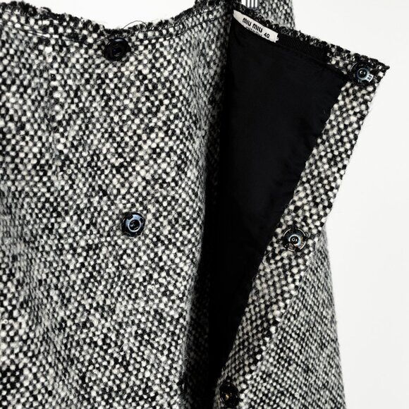 Prada Miu Miu Black White Wool Tweed Wrap Skirt - Picture 6 of 7